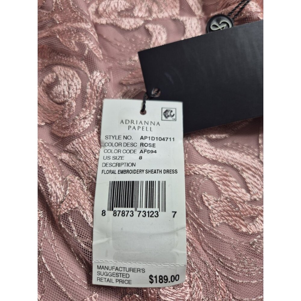 Adrianna Papell Women's Dress Size 8 V-Neck Bell Sleeves Embroidered Pink (63) - Picture 13 of 15